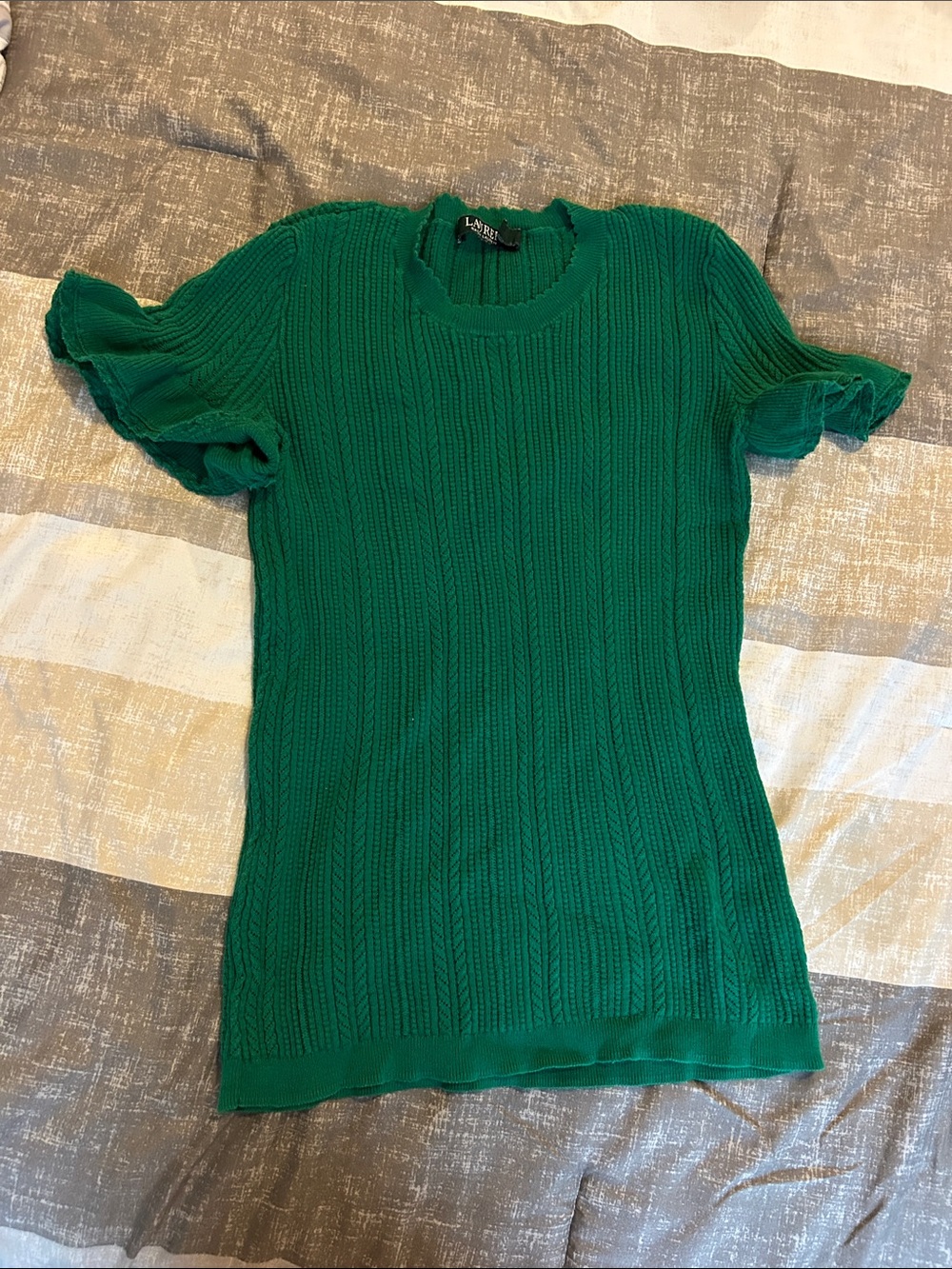 Lauren Ralph Lauren Emerald Green Short Sleeve Ruffle Knit Tee